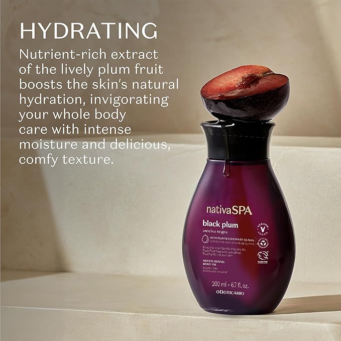 Nativa SPA by O Boticário, Black Plum Body Oil, Scented Moisturizer, Enriched with Purified Quinoa Drops to Boost Hydration, 6.8 Ounce