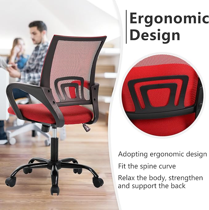 PayLessHere Office Computer Chair Ergonomic Cheap Desk Chair Adjustable Comfortable Mid Back Task Rolling Swivel with Lumbar Support for Home Office Desk, Red