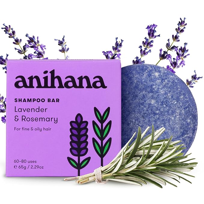 ANIHANA Shampoo Bar for Thin, Fine & Oily Hair Gives Hair Volume & Body, Lightweight, Oil Balancing, No Residue, Natural Healthy Look and Shine Paraben Free, Lavender and Rosemary 2.29 oz