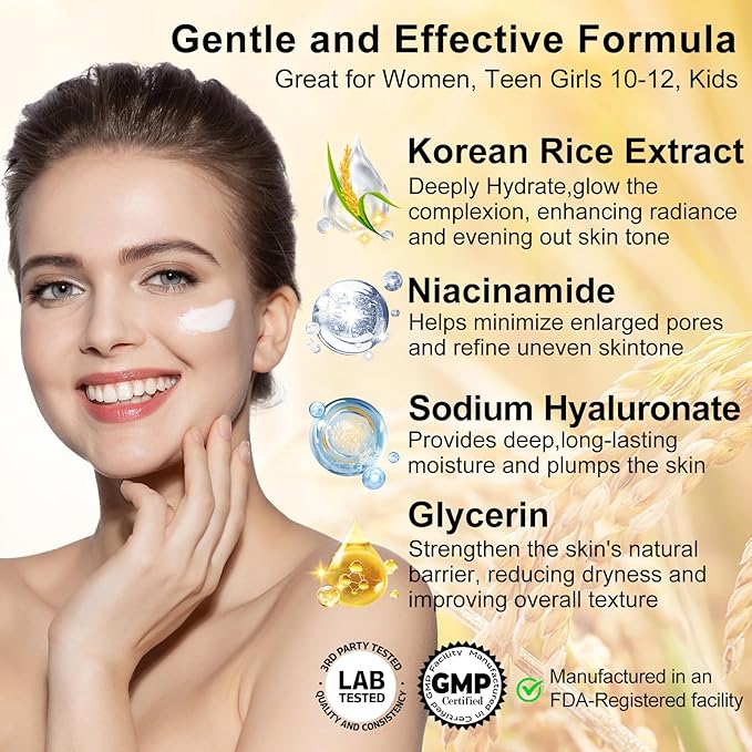 Skin Care Set,6Pcs Women Teen Glass Skincare w/Korean Rice Extract,Hydrate Glow Repair Anti-Aging Facial Routine Kit Self Care Gifts for Women Mom Wife Teenage Girl Her Valentines Day Christmas Gifts