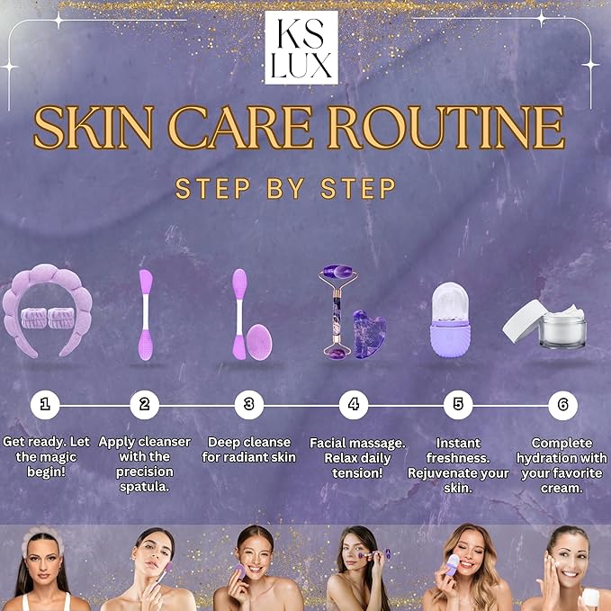 Skincare tools set, facial accessories for skincare, teen skin care kit with jade roller and gua sha set, self care tools, clean girl aesthetic gifts, face kits with gua sha and ice roller KS LUX