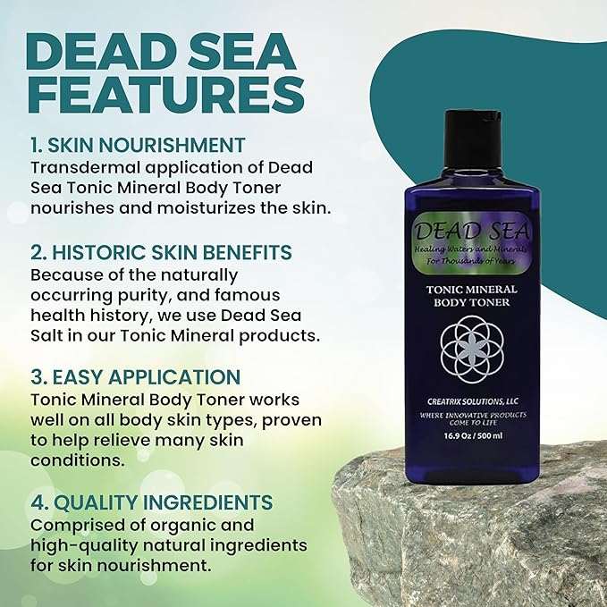 Dead Sea Skin Toner for Face and Body by Creatrix Solutions, 500 Ml- Dead Sea Tonic Mineral Body Skin Care Toner