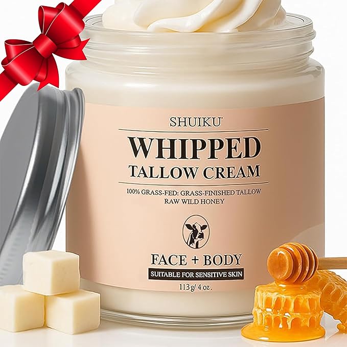 Beef Tallow for Skin with Honey Balm – All-Natural Moisturizer Hydrates and Nourishes the Skin, Whipped Grass-fed Beef Tallow Honey Balm blend - Ultra-Nourishing Moisturizer for Face, Body & Hands.