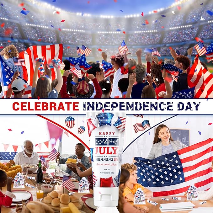 12 Sets 4th of July Party Supplies Bulk Spf 30 Travel Size Mini Sunscreen and Sunscreen Lip Balms for Thank You Gifts Summer Party Supplies