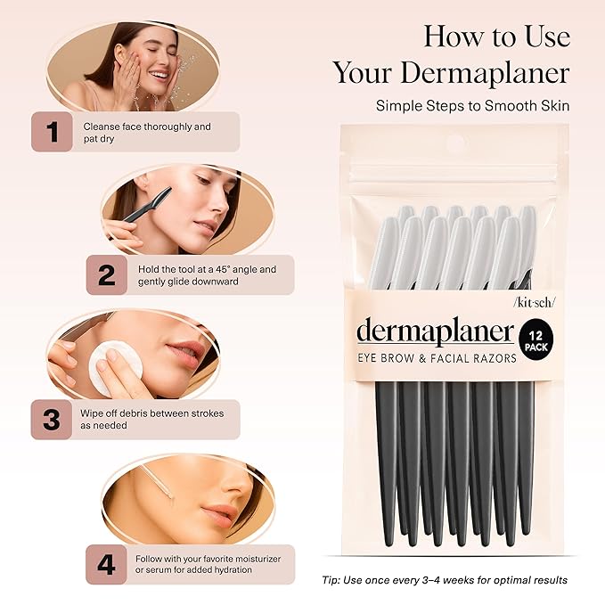 Kitsch Dermaplane Razor for Women Face – Face Razors for Women & Men, Eye Brow Razors & Face Shaver – Exfoliating Facial Razor & Dermaplaner as Skin Care Tool for Smoother Skin - Black, 12 pcs