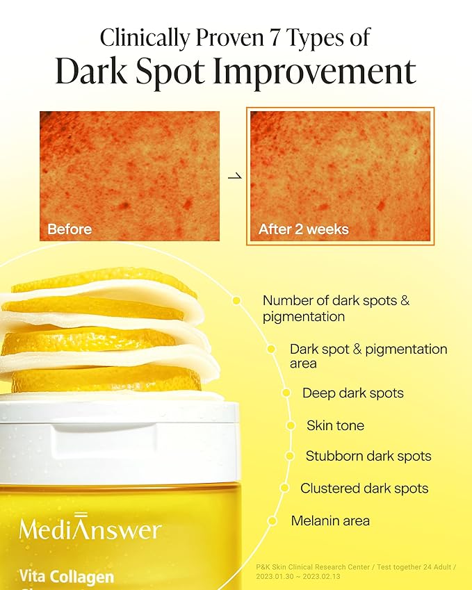 Vita Collagen Glow Pad - Korean Toner Pads with 500Da Collagen 79% + 50,000ppm Niacinamide & 5 Peptides, Retinol & Vitamin C, Swipe or Mini Mask, 80 Pads