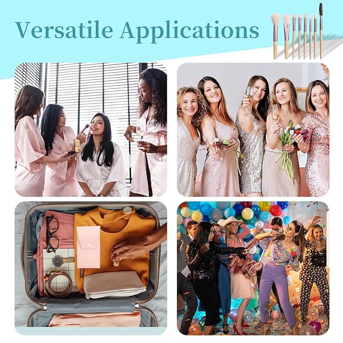 16 Sets Travel Makeup Brush Set Synthetic Fiber Face Foundation Make up Brushes Bridesmaid Gift with Travel Makeup Bag for Wedding Bridal Shower Favors Bachelorette Party Gift (Multicolor)