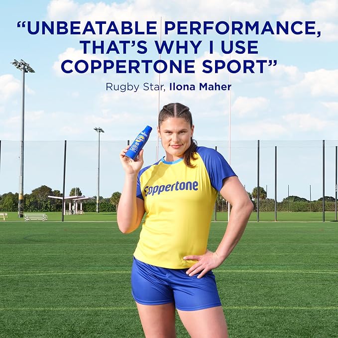 Coppertone Sport Sunscreen Spray SPF 50 (5.5 Oz) + Sport Sunscreen Stick SPF 40 for Face and Body, Travel Size (1.5 Oz), Sweat, Heat and Water Resistant Sunblock, Lightweight, Oxybenzone Free