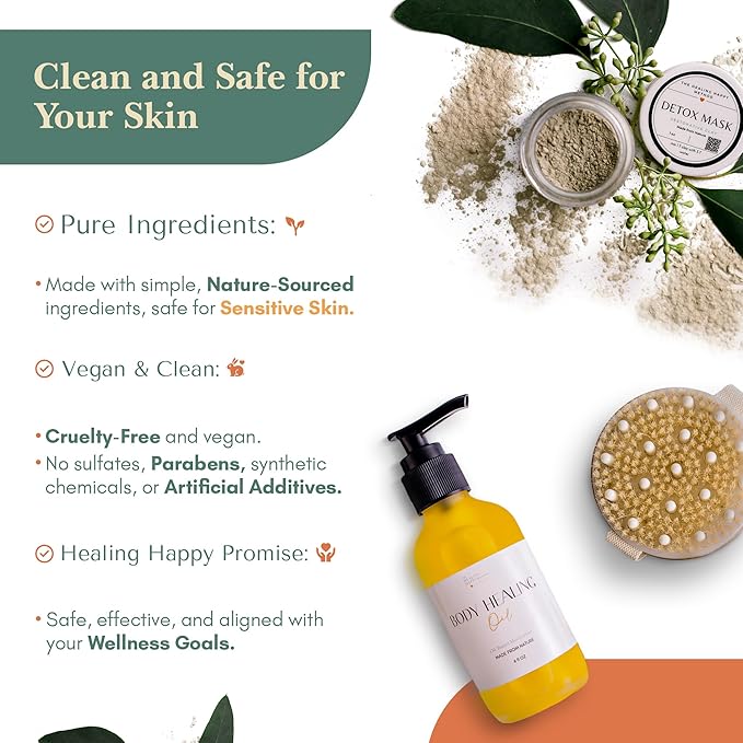 Healing Happy Method 11-Piece Skincare Set for Men and Women – Organic Natural Cleanser, Moisturizer, Toner, Gua Sha, Dry Brushes, Clay Mask and Zit Stick