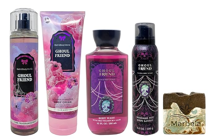 Bath & Body Works Ghoul Friend Fine Fragrance Mist, Ultimate Hydration Body Cream, Body Wash and Shimmer Fizz Body Lotion - with a Cabin Spice Bar Soap