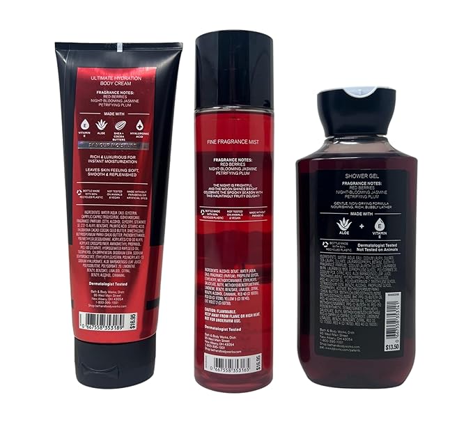 Bath & Body Works Holiday Special VAMPIRE BLOOD 3 Piece Bundle - Fragrance Mist - Body Cream - Shower Gel - with a Charcoal Scrub Bar Soap