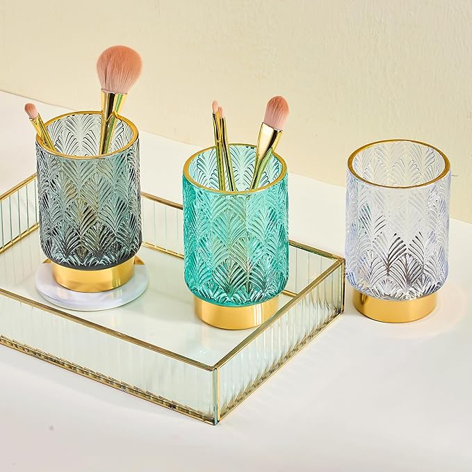 Makeup Brush Holder Organizer,Toothbrush Holders,Desk Pen Pencil Holder,Multifunctional Vintage Glass Brush Cup（A42-7-US）