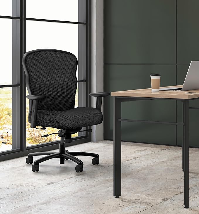 HON Wave Big and Tall Office Chair with Adjustable Arms, 450 lbs Capacity, Ergonomic, Breathable Mesh Desk Chair with Wheels, 360° Swivel, Heavy Duty Tilt Recline, Black