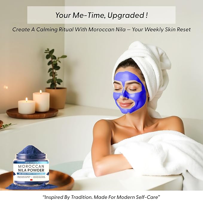 Moroccan Nila Powder – Natural Blue Clay Mask for Face, Body & Hair – Exfoliates for Glowing, Even-Toned Skin – Plant-Based & Traditional Hammam Skincare for All Skin Types