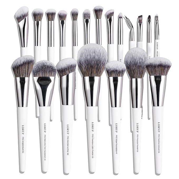 LORYP Makeup Brush Set Professional Soft Synthetic Vegan Luxury Cosmetic Brushes for Face & Eye White 20 Pcs