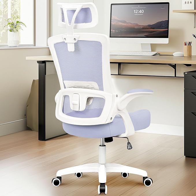 NEO Chair Ergonomic Office Desk Chair High Back Computer Gaming Mesh Chair with Comfy Task Adjustable Arms Lumbar Support Headrest Swivel for Home Office (Purple)