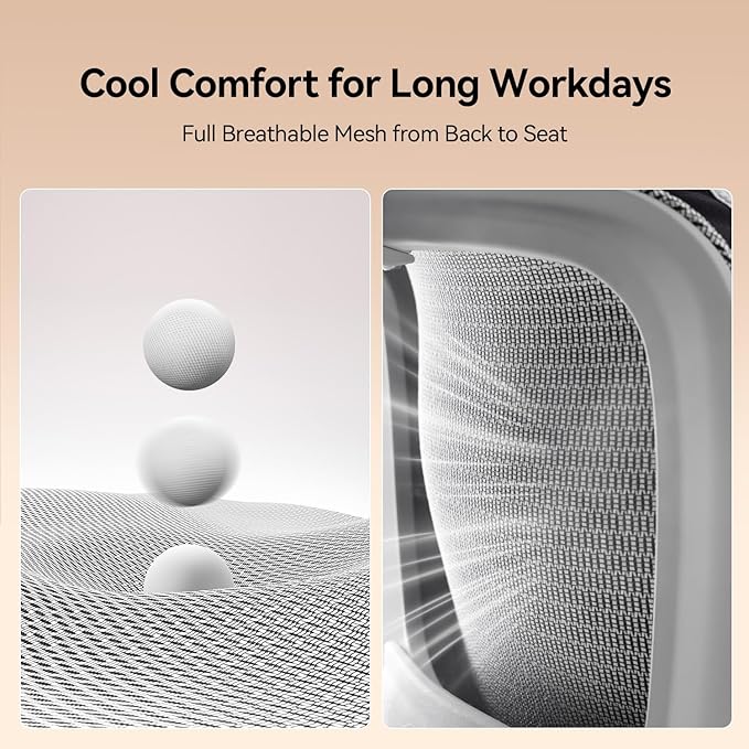 SIHOO B100 Office Chair, Comfy Ergonomic Office Chair, High Back Computer Chair with Adaptive Lumbar Support & Wide Headrest, Flip-up Armrests, Swivel Desk Chair for Long Hours, Grey