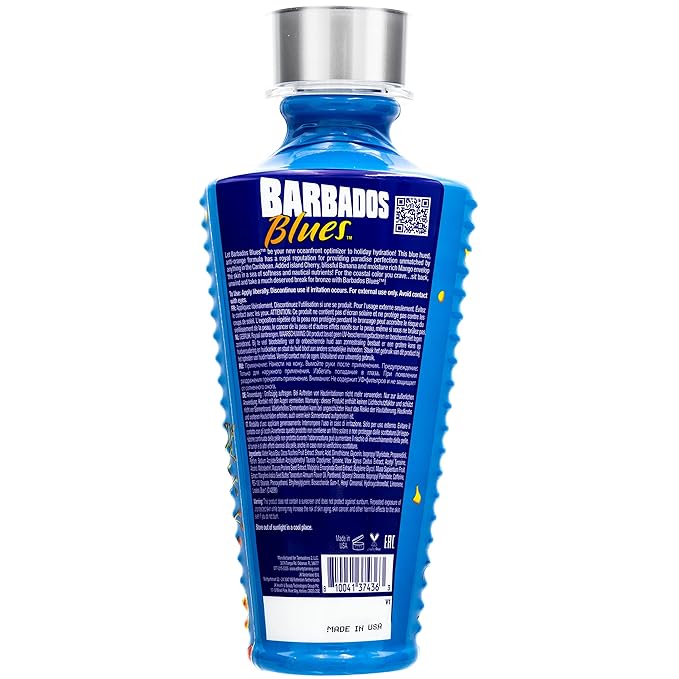 Tanovations Barbados Blues Tanning Lotion - Caribbean Color Creator Skin Quenching Island Cherry, Blissful Banana & Moisturizing Mango Coastal Extracts Blue Hued for a Beach Bronzed Glow - 11 oz.