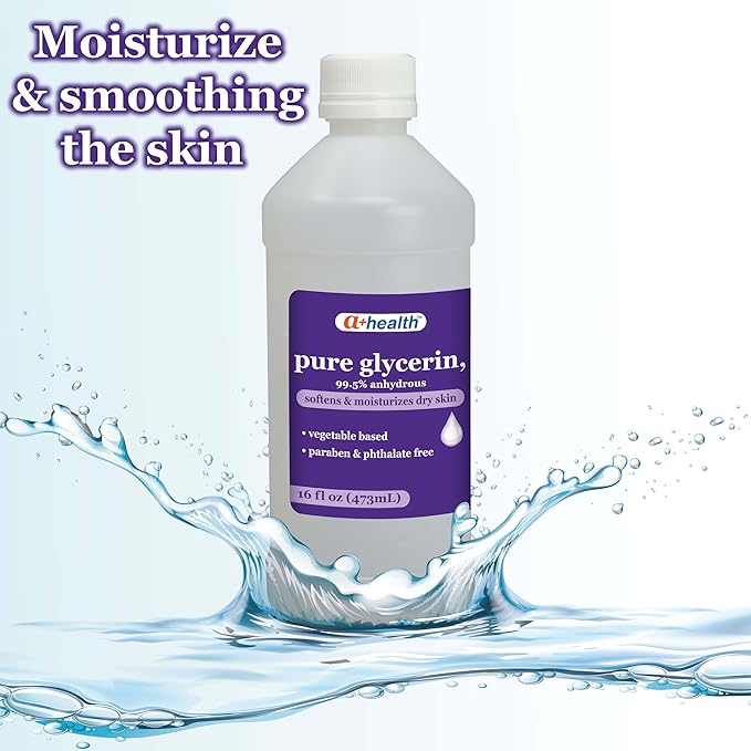 A+Health Pure Glycerin, 16 Fl Ounces, Softens and Moisturizes Dry Skin, Vegetable Based, Paraben, Phthalate Free, Multi-Purpose, 99.5% Anhydrous, Made in USA