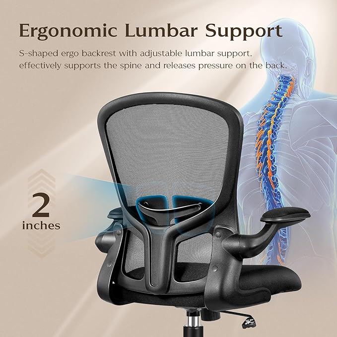 FelixKing Office Desk Chairs, Ergonomic PC Desk Chair with Wheels, Adjustable Lumbar Support and Height, Swivel Computer Chair with Flip-up Armrests and Ergo Mesh Backrest(Black, Pack of 8)