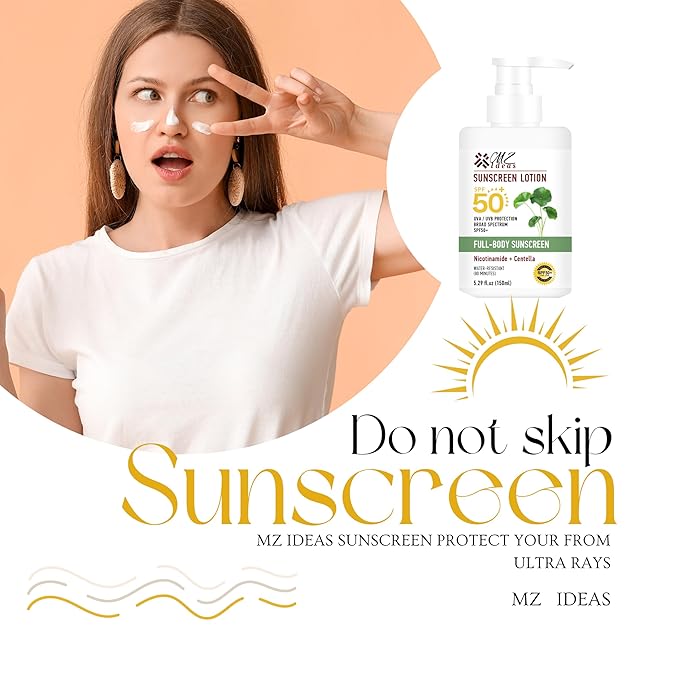 Full-Body Sunscreen Lotion, SPF 50+, Broad Spectrum UVA/UVB Protection with Niacinamide, Centella, Water-Resistant, 5.29 fl oz