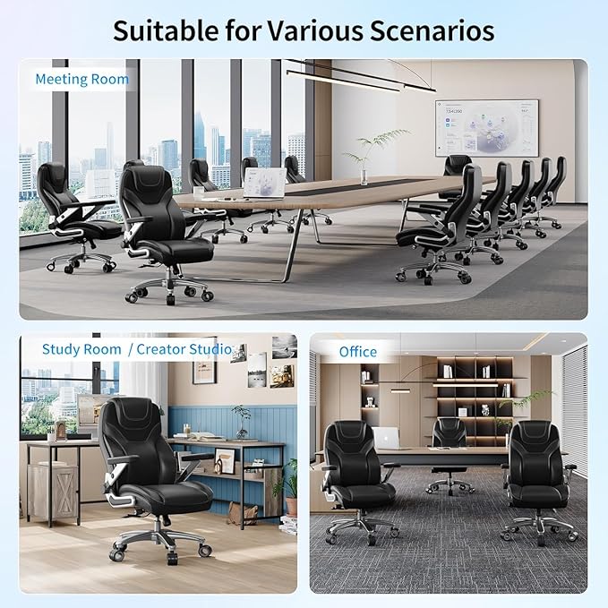Big and Tall Office Chair with 5D Arms, 600lbs Fabric & PU Leather Heavy Duty Desk Chair, Adjustable Lumbar Support & Height, Tilt Function, High Back Ergonomic Executive Computer Chair
