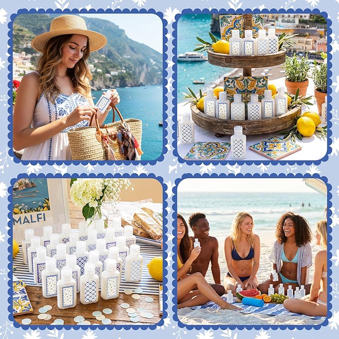 Demissle 24 Pcs Amalfi Coast Mini Sunscreen Bulk Travel Size 1 oz Summer Beach Sunscreen Lotion Spf 30 for Nautical Summer Party Supplies Bridal Shower Birthdays Wedding Party Favors