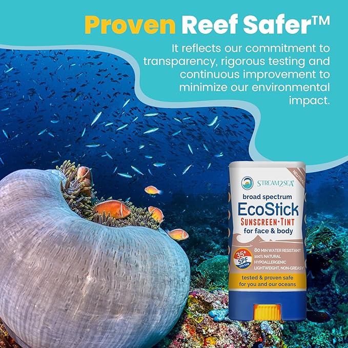 STREAM2SEA EcoStick SPF 35 Mineral Sunscreen Stick, Sweat Water Resistant Sunblock, USDA Approved Biodegradable Paraben Free Reef Safe Sunscreen Protection Against UVA UVB (EcoStick Tint) - 0.5 oz