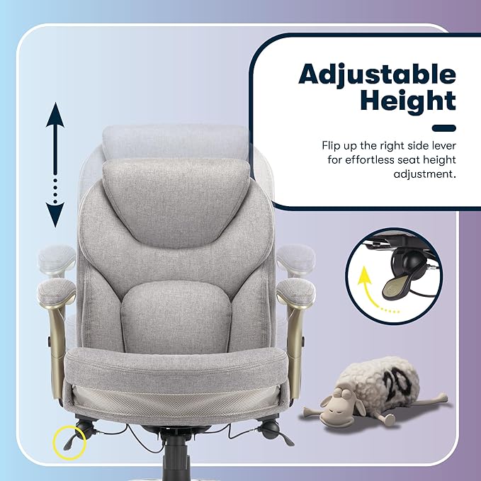 Serta Ergonomic Executive Office Chair Motion Technology Adjustable Mid Back Design with Lumbar Support, Light Gray Fabric