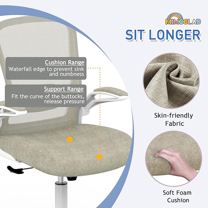 Mimoglad Home Office Chair - Ergonomic High Back Desk Chair with Adjustable Lumbar Support and Thickened Seat Cushion - Breathable Mesh Computer Chair
