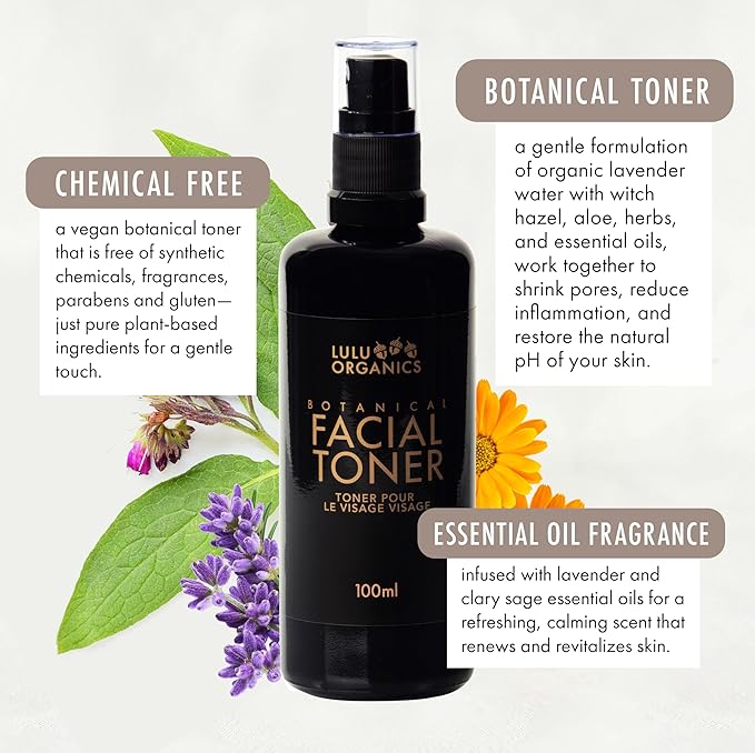 Botanical Face Toner with Witch Hazel for Oily Skin, Natural Skin Care and Beauty Formula for Gentle Cleansing, Deep Hydration, and Balance, Refreshing Daily Facial Mist Toner, 100ml