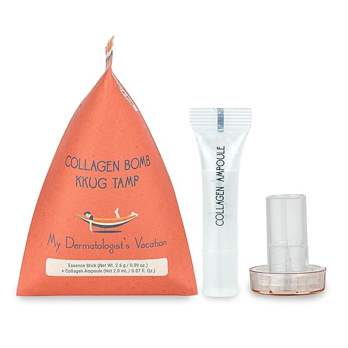 My Dermatologist's Vacation, COLLAGEN BOMB KKUG TAMP – Double-Acting Beauty Device with Micropoint ESSENCE STICK & AMPOULE, Korean Skincare Facial Serum Kit, 8 Single-Use Sets (2 Pieces Per Use)