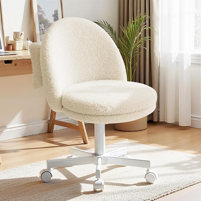 GTPLAYER Velvet Tall Office Chair with Wheels Vanity Chairs with Back, Versatile Height Use: Office to Bar Stools Small Ergonomic Comfy Armlees Computer Desk Chair with Bow Lumbar Pillow for Gift