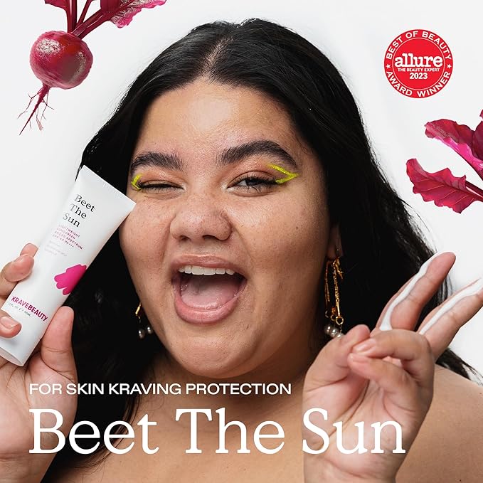 KraveBeauty Beet The Sun Lightweight Sunscreen SPF 40 PA+++, 2 Pack, Broad Spectrum Facial Sunscreen with Beet Root Extract & Hyaluronic Acid, Daily SPF Lotion for Face, Fragrance Free, 2 x 50 mL