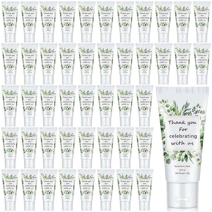 48 Pcs Mini Sunscreen Bulk for Summer Party Wedding SPF 30 Water Resistant Sunscreen Lotion Bulk 1oz Travel Size for Thank You Gifts Wedding Party Supplies (Eucalyptus)