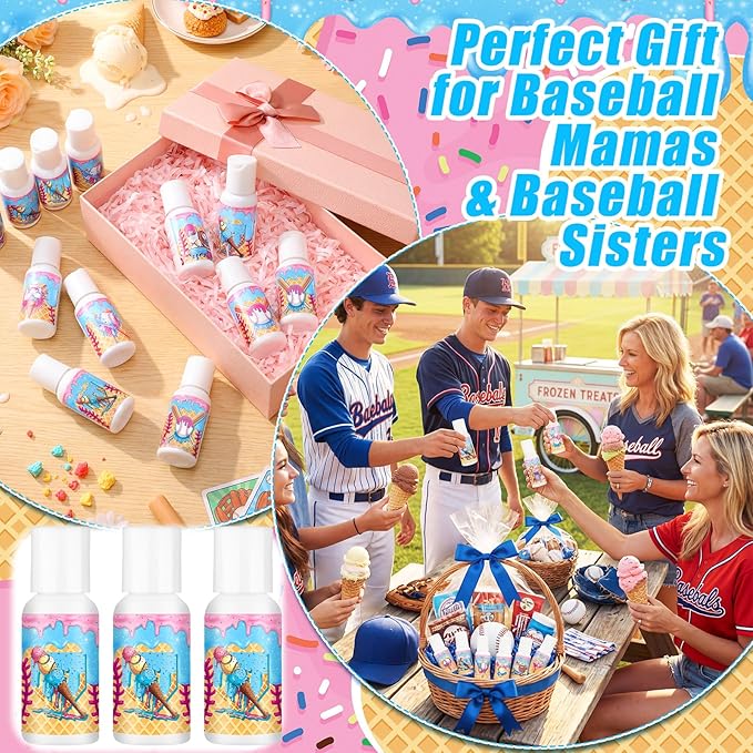 Demissle 24 Pcs Ice Cream Drip Baseball Mini Sunscreen Bulk SPF 30 Travel Size Sunscreen Ice Cream Drip Baseball Stuff Party Favors for Birthday Sports Team Summer Gifts, 1 Fl. oz