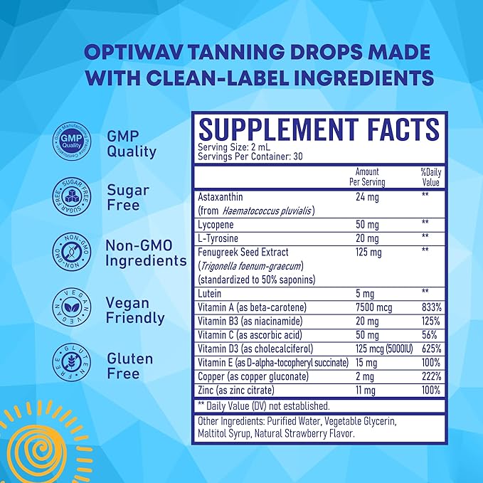 Sunless Tanning Drops to Drink - Drinkable Self Tan for Glow & Natural Radiant Skin Tone - Drinking Melanin Oral Liquid Tanner for Face Body Suitable for All Skin Types - Vegan Sugar Free