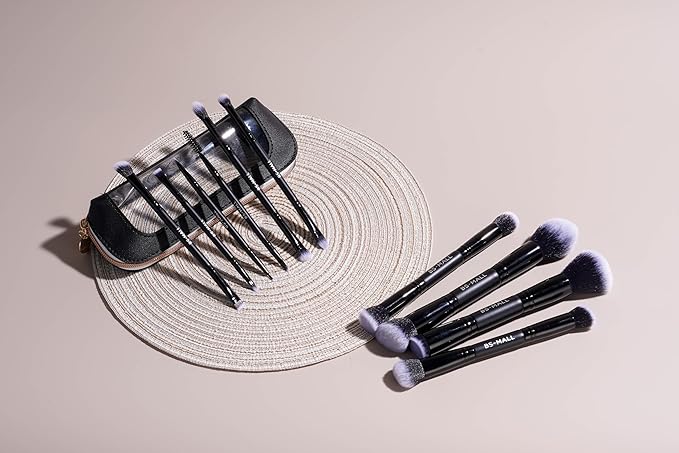 BS-MALL Double-ended Makeup Brush Set With Concealer Brush & Foundation Brush, Eyeshadow Brush- Travel-friendly Multi-purpose Brushes In Makeup Bag For Daily Use (10 PCS Black)