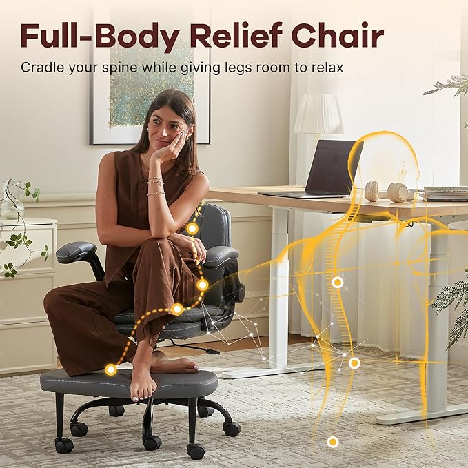 AreShark Cross Legged Office Chair,ADHD Criss Cross Desk Chair with Wheels & Stretchable Rotating Footrest,Height Adjustable Wide Yoga Kneeling Meditation Chair with Flip-up Armrests Back Support
