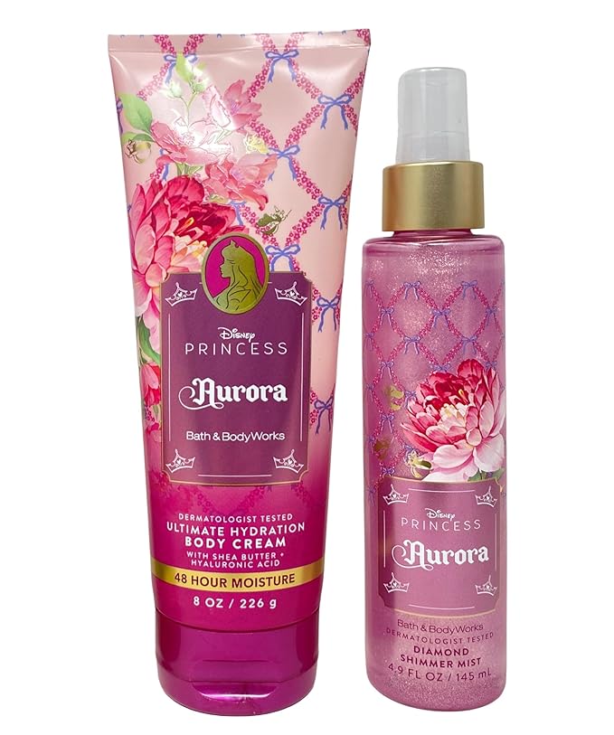 Bath & Body Works Limited Edition Princess Collection Aurora Ultimate Hydration Body Cream and Diamond Shimmer Mist with a Wild Jasmine Bar Soap