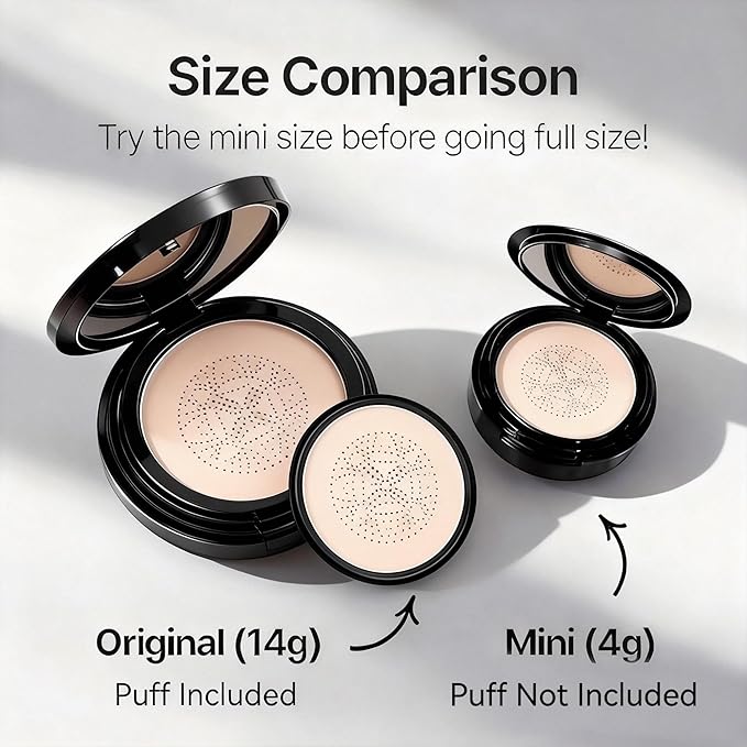 Glow Foundation, Foundation for Older Women - Mushroom Head Air Cushion CC Cream BB Cream, Moisturizing Long Lasting Full Coverage Concealer, Warm Tone for Light/Medium Complexions(2)