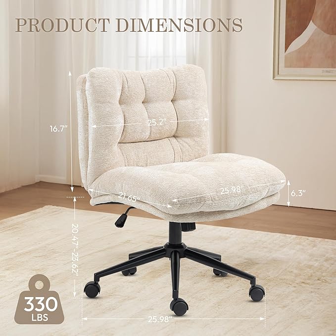 Dowinx Criss Cross Chair with Wheels, Dual-Layer Thickened Cushion, Premium Fabric Morden Home Vanity Chair Wide Seat, Ivory Beige
