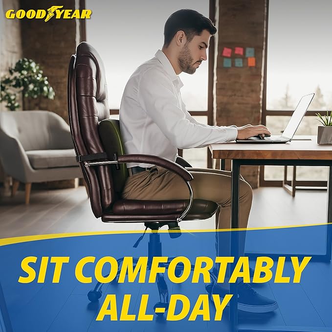 Goodyear Lumbar Support Car Seat Cushion with Cooling Gel – Accessories for Driving – Memory Foam Car Seat Lumbar Support Pillows, Office Chairs Cushion, Ergonomic Back Support, Desk Accessories