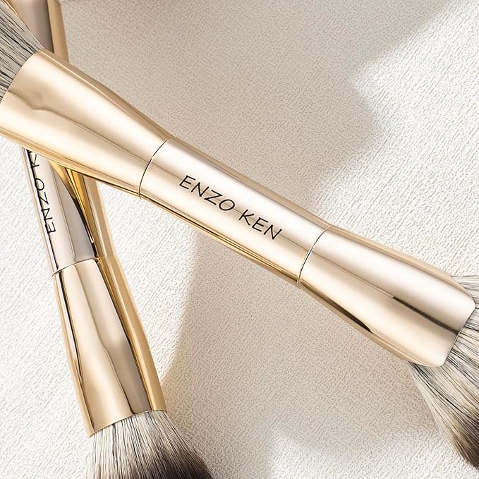 Double Ended Angled Sculpting Makeup Brush, Double Sided Makeup Brush for Highlighting, Highlighter Brushes, Face Sculpt Contour Brush Gold, Sculpting Brush for Cheeks, Nose - 124A