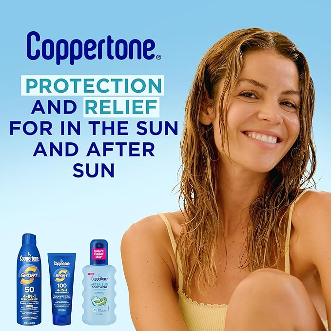Coppertone After Sun Mist With Aloe Vera and Hyaluronic Acid, Soothing and Cooling Mist for Sun-Stressed Skin, Dermatologically Tested, Hypoallergenic After Sun Skin Care, 6.7 Oz Bottle