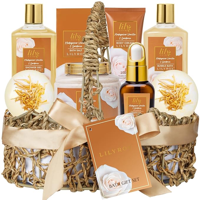 Mothers Day Gifts for Mom - Luxury Honey Almond Bath & Body Gift Set for Women, Spa Gift Basket, Pampering Bath Set with Bath Bomb | Christmas Birthday, Perfect Holiday Gift for All Occasion