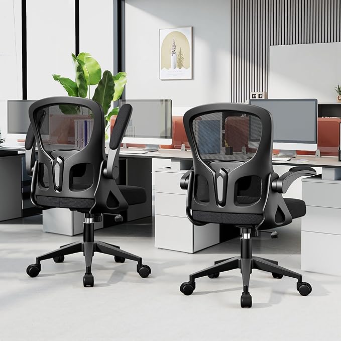 Office Chair Ergonomic Desk Chair, Adjustable Lumbar Support Rolling Swivel Comfy Chair with Space-Saving Flip Up Armrests,Mesh Gaming Chair for Business Work Office & Home, Black 4pcs