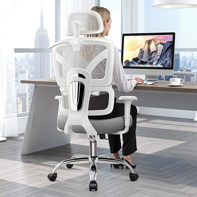 Ergonomic Office Desk Chair, High Back Mesh Office Chair with Adjustable Lumbar Support, 3D Headrest, Big and Tall Home Computer Desk Chairs Comfy for Work, Gaming, 300lbs, (Gray, 2 Pack)