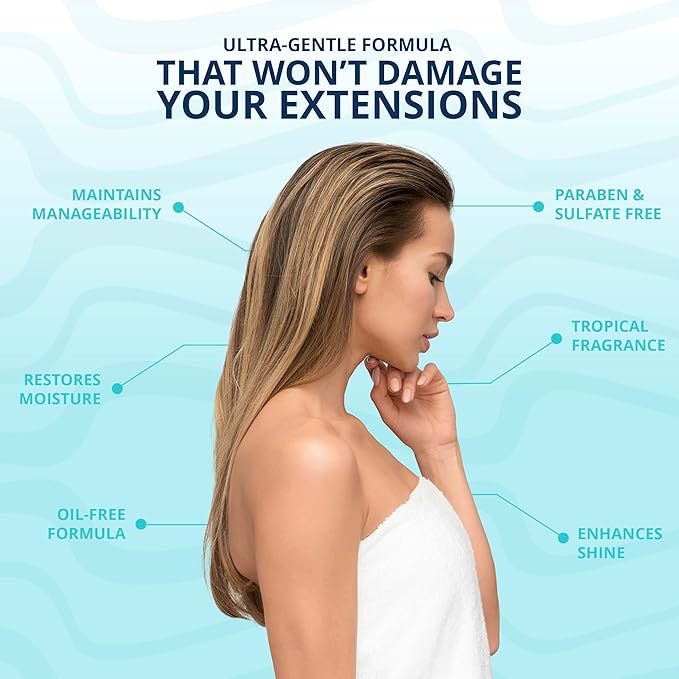 Shampoo & Conditioner Duo with Brush, Gentle, Sulfate and Cruelty-Free Daily Formula for Hair Extensions, 32 fl oz