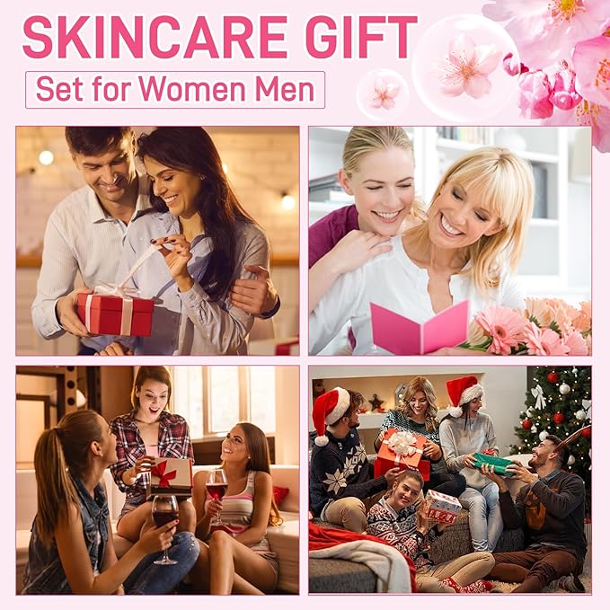 Sakura Skincare Set, Cherry Blossom Skin Care Sets & Kits, Skin Care for Girls 10-12, Including Cleanser, Toner, Serum, Eye Cream, Facial Cream, Travel Size Skincare Set for Women Girls
